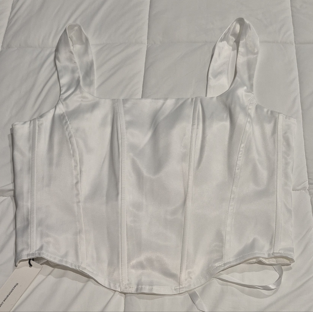 Commense White Satin Corset-Style Top